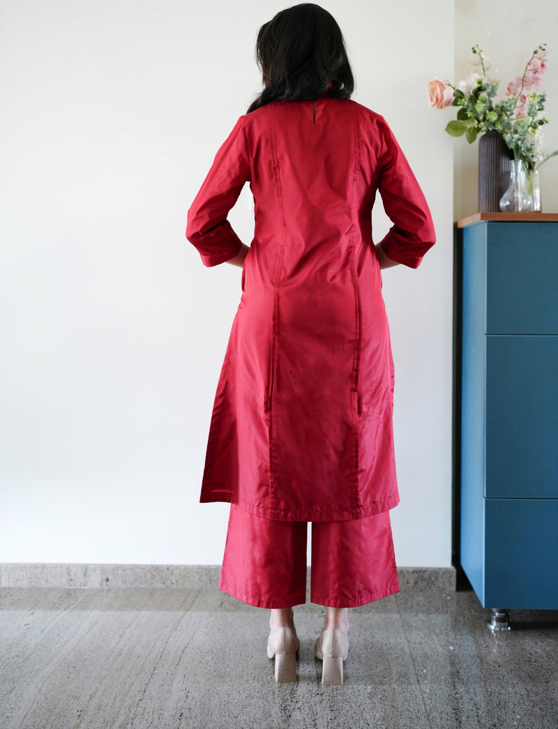Nyla x Tyohaar | Crimson Red Art Silk Pants-Binks