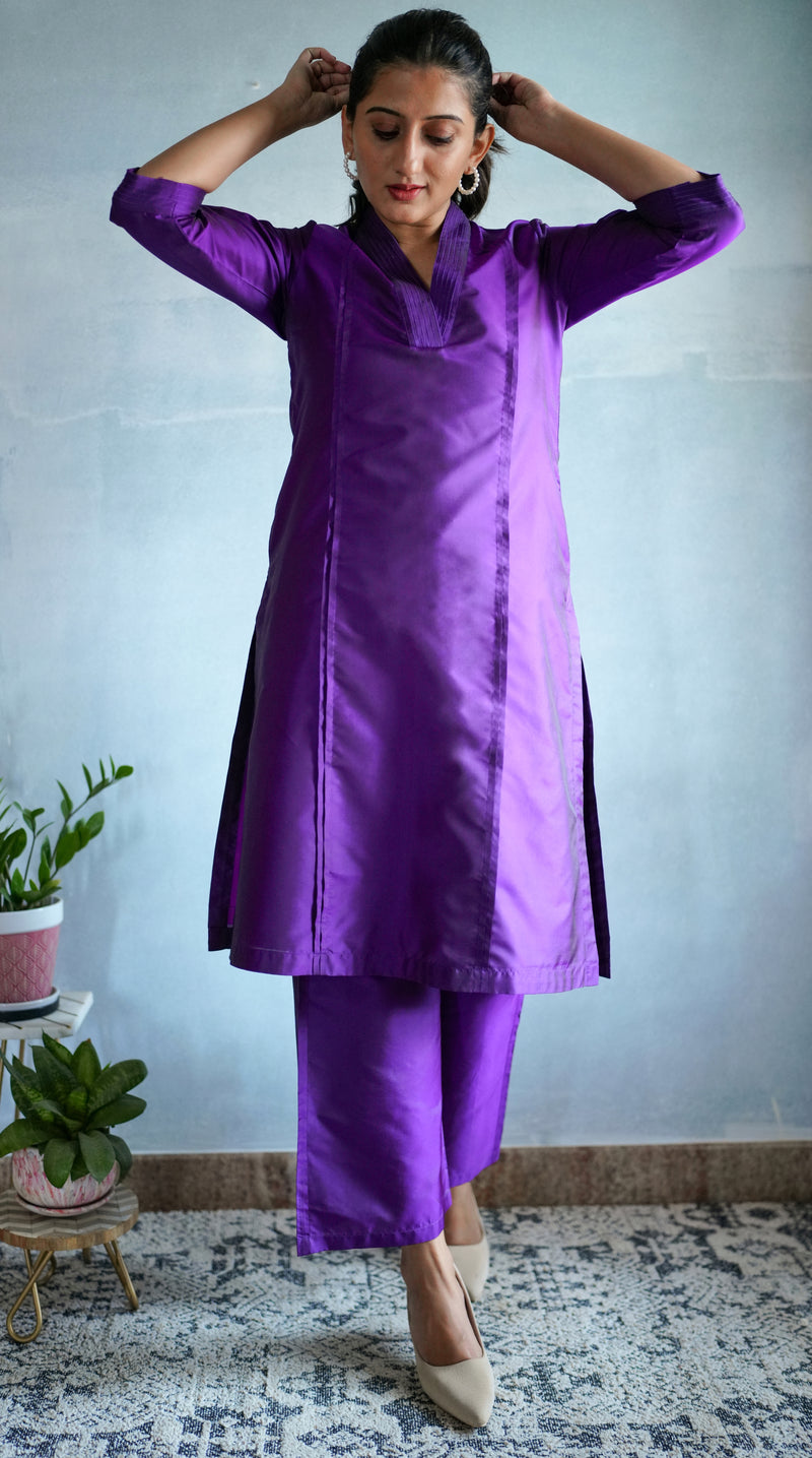 Nyla x Tyohaar | Purple Art Silk Pants-Binks