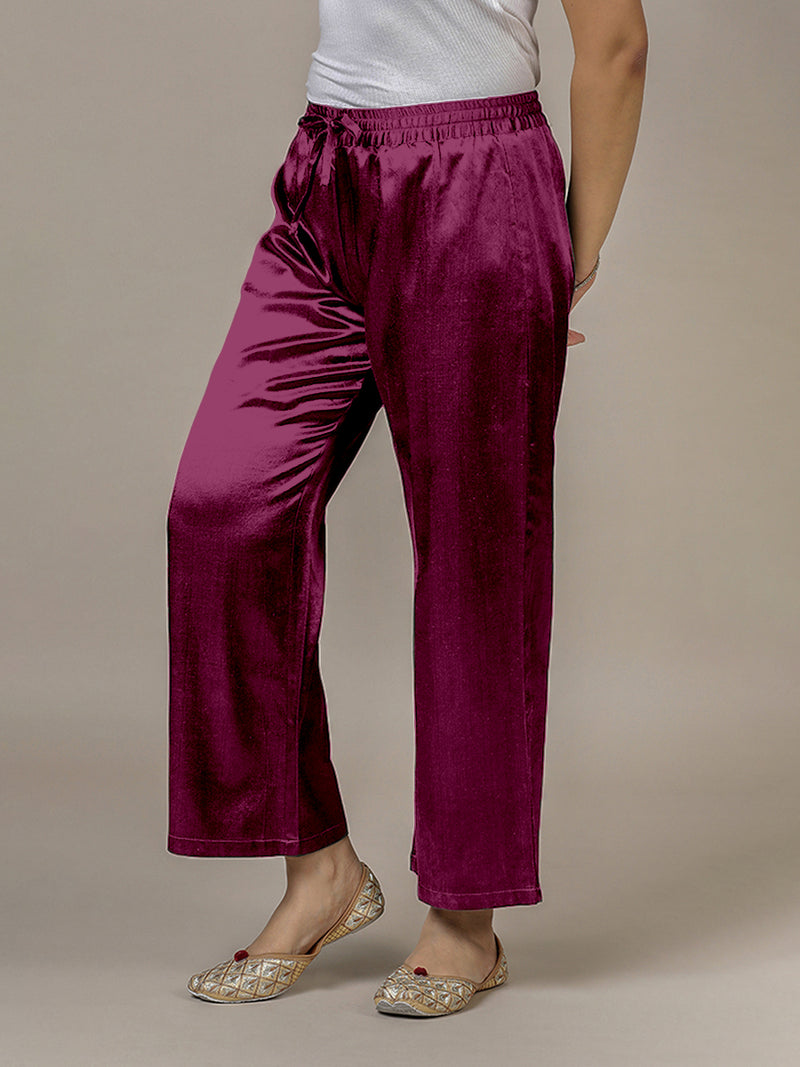 Swara x Tyohaar | Mulberry Red Mashru Silk Pants-Binks
