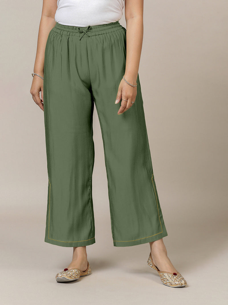 Saba x Rozaana | Hunter Green Cotton Silk Pants-Binks