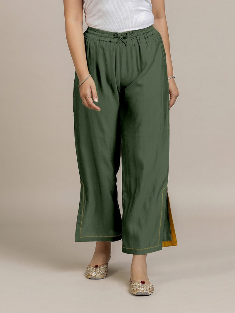 Saba x Rozaana | Pine Green Cotton Silk Pants-Binks