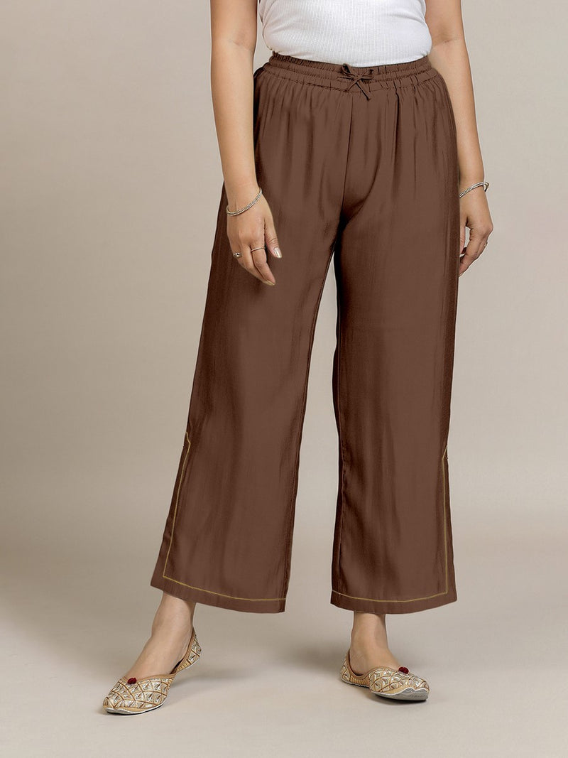 Saba x Rozaana | Walnut Brown Cotton Silk Pants-Binks