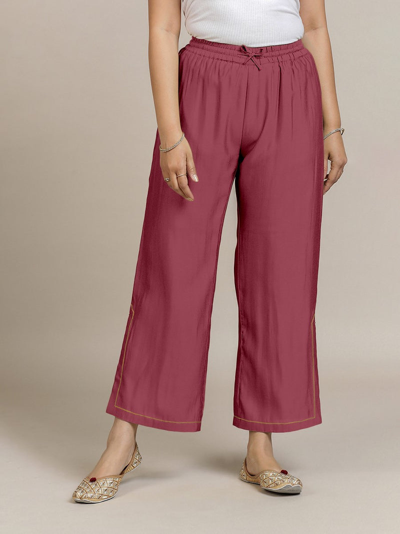 Saba x Rozaana | Rose Pink Cotton Silk Pants-Binks