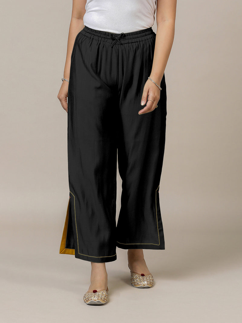 Saba x Rozaana | Raven Black Cotton Silk Pants-Binks