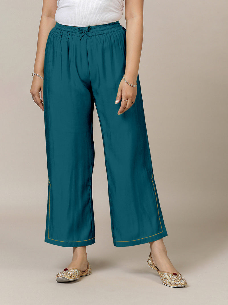 Saba x Rozaana | Crystal Teal Cotton Silk Pants-Binks