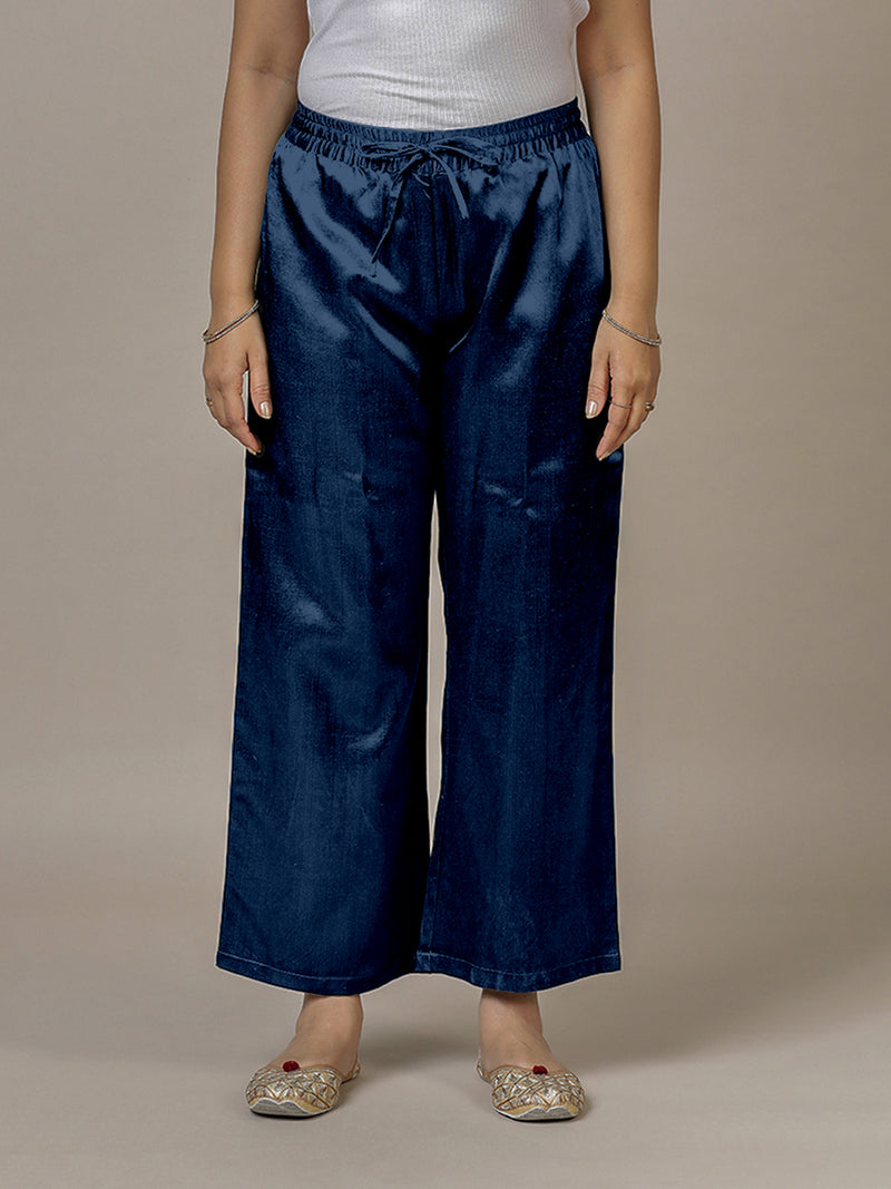 Swara x Tyohaar | Midnight Blue Mashru Silk Pants-Binks
