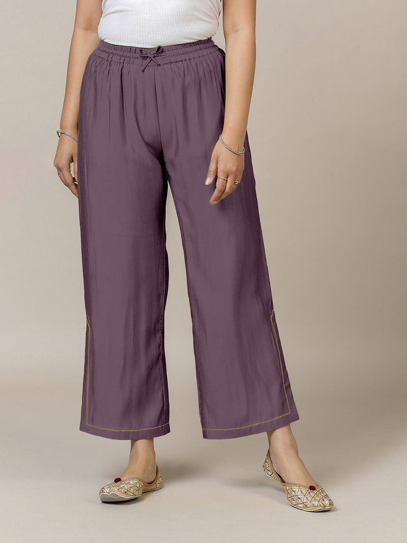 Saba x Rozaana | Purple Mauve Cotton Silk Pants-Binks