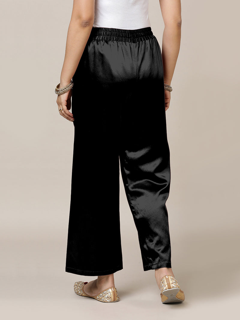 Swara x Tyohaar | Ink Black Mashru Silk Pants-Binks