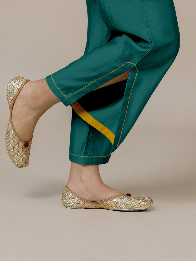 Saba x Rozaana | Peacock Green Cotton Silk Pants-Binks