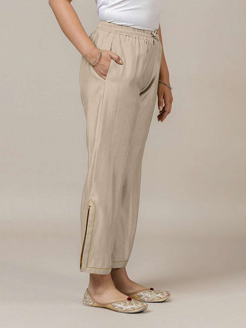 Saba x Rozaana | Oyster Grey Cotton Silk Pants-Binks