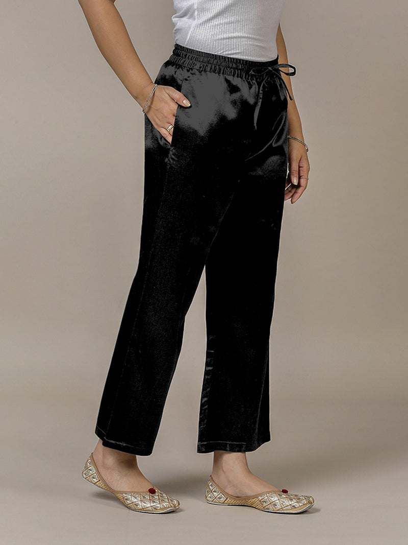 Swara x Tyohaar | Ink Black Mashru Silk Pants-Binks