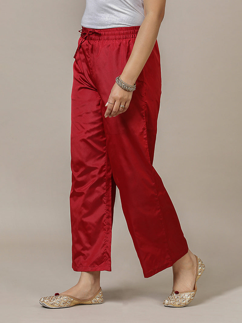 Nyla x Tyohaar | Crimson Red Art Silk Pants-Binks