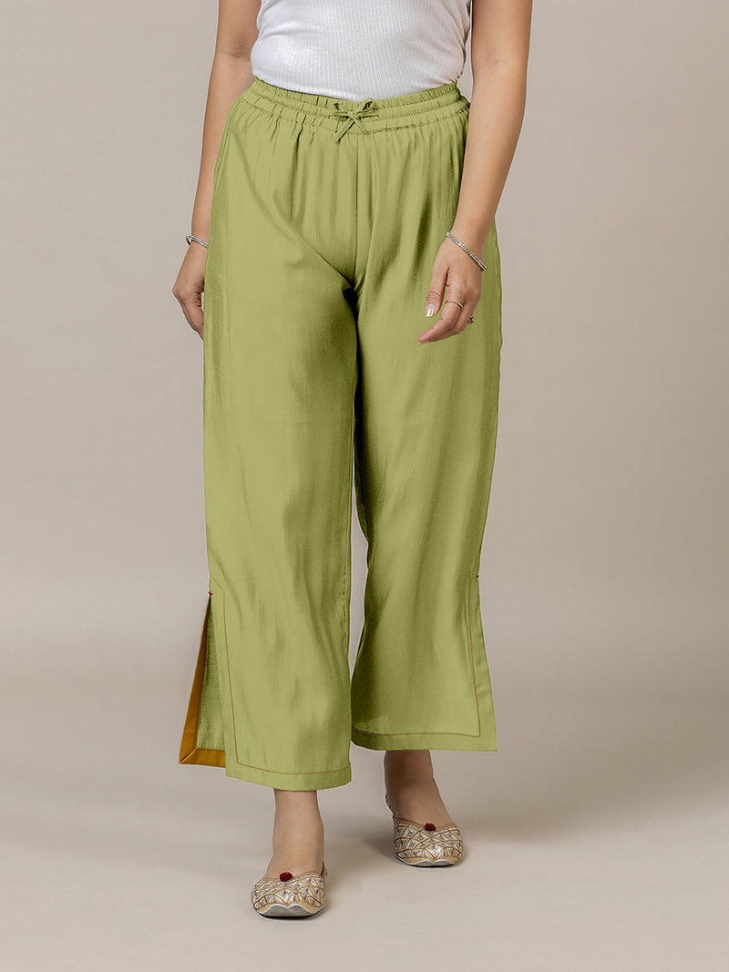 Saba x Rozaana | Pista Green Cotton Silk Pants-Binks