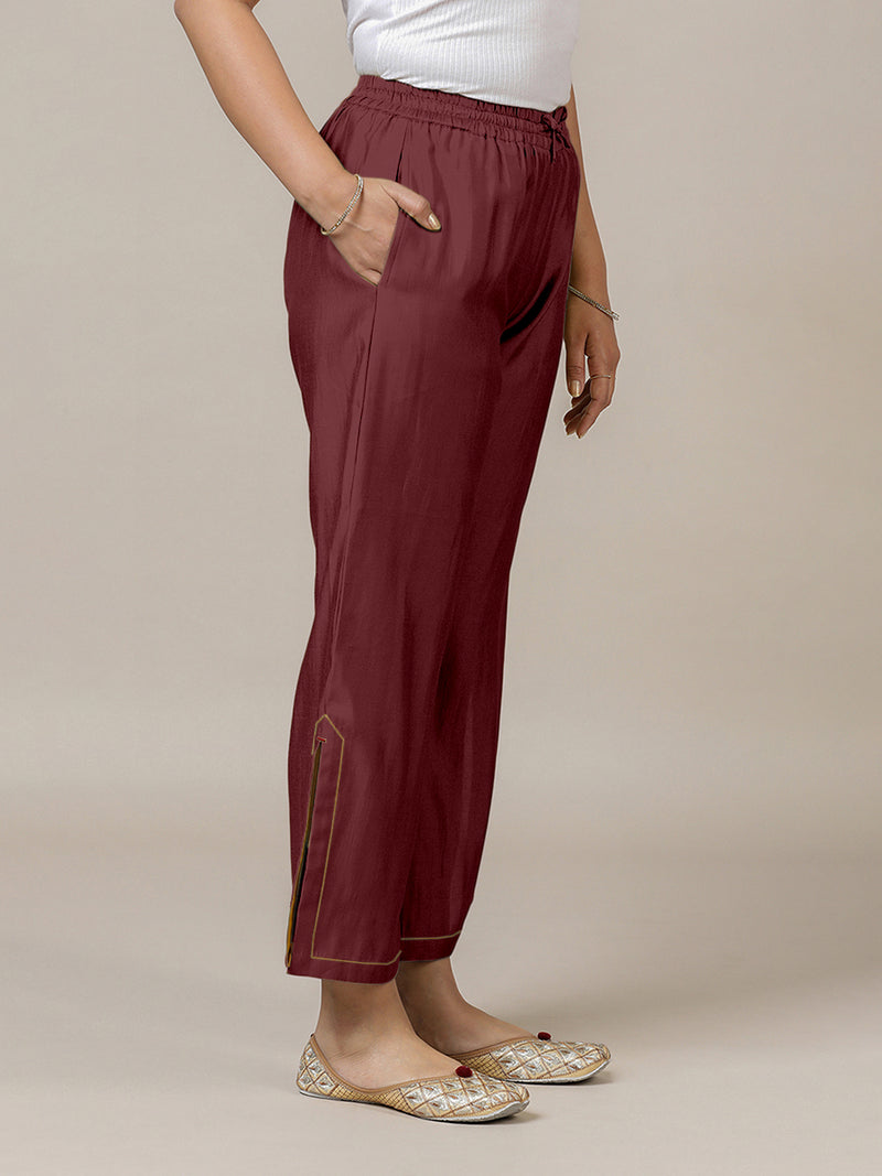 Saba x Rozaana | Deep Maroon Cotton Silk Pants-Binks