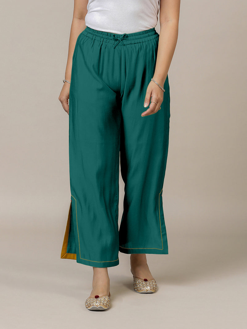 Saba x Rozaana | Peacock Green Cotton Silk Pants-Binks