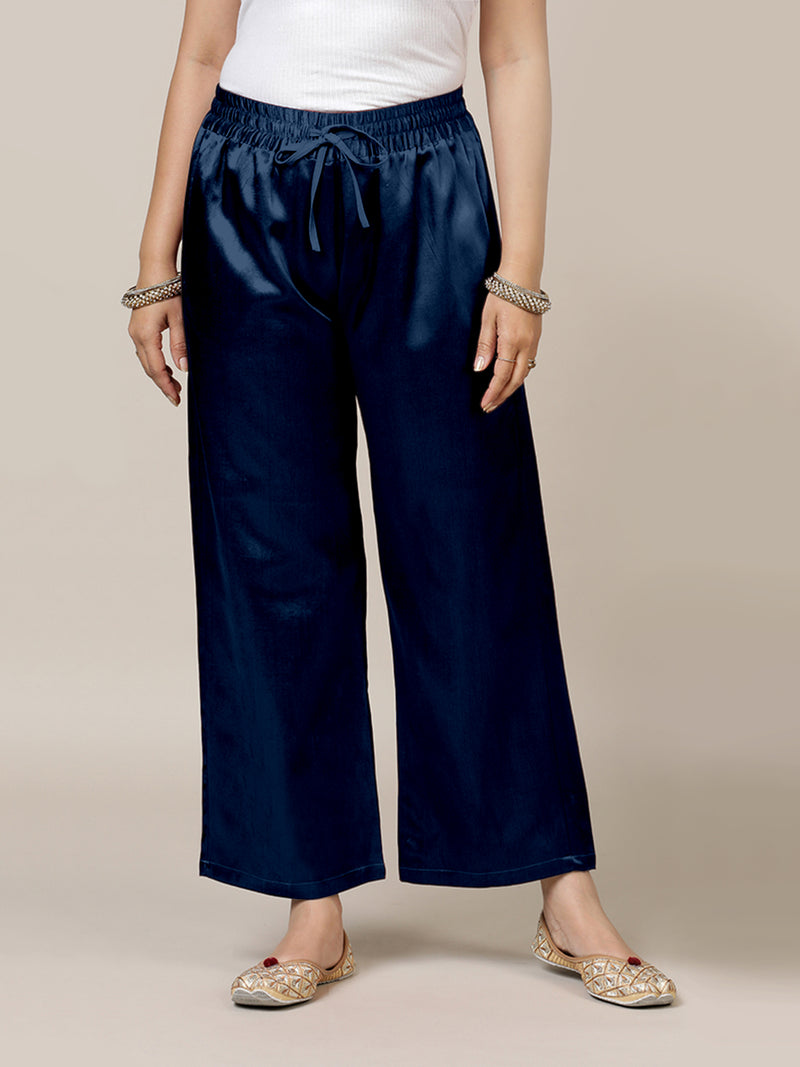 Swara x Tyohaar | Midnight Blue Mashru Silk Pants-Binks
