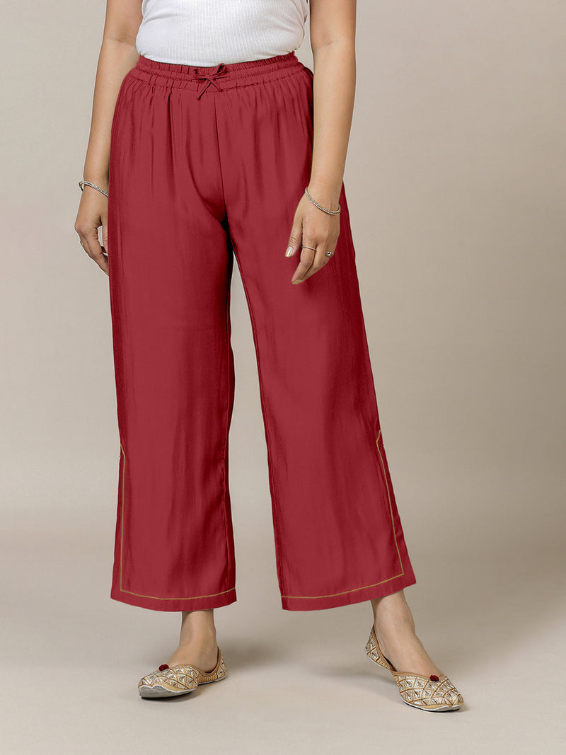 Saba x Rozaana | Scarlet Red Cotton Silk Pants-Binks