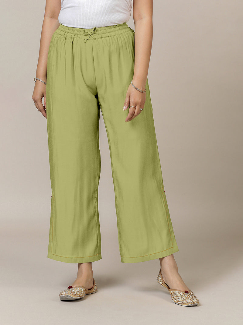 Saba x Rozaana | Pista Green Cotton Silk Pants-Binks