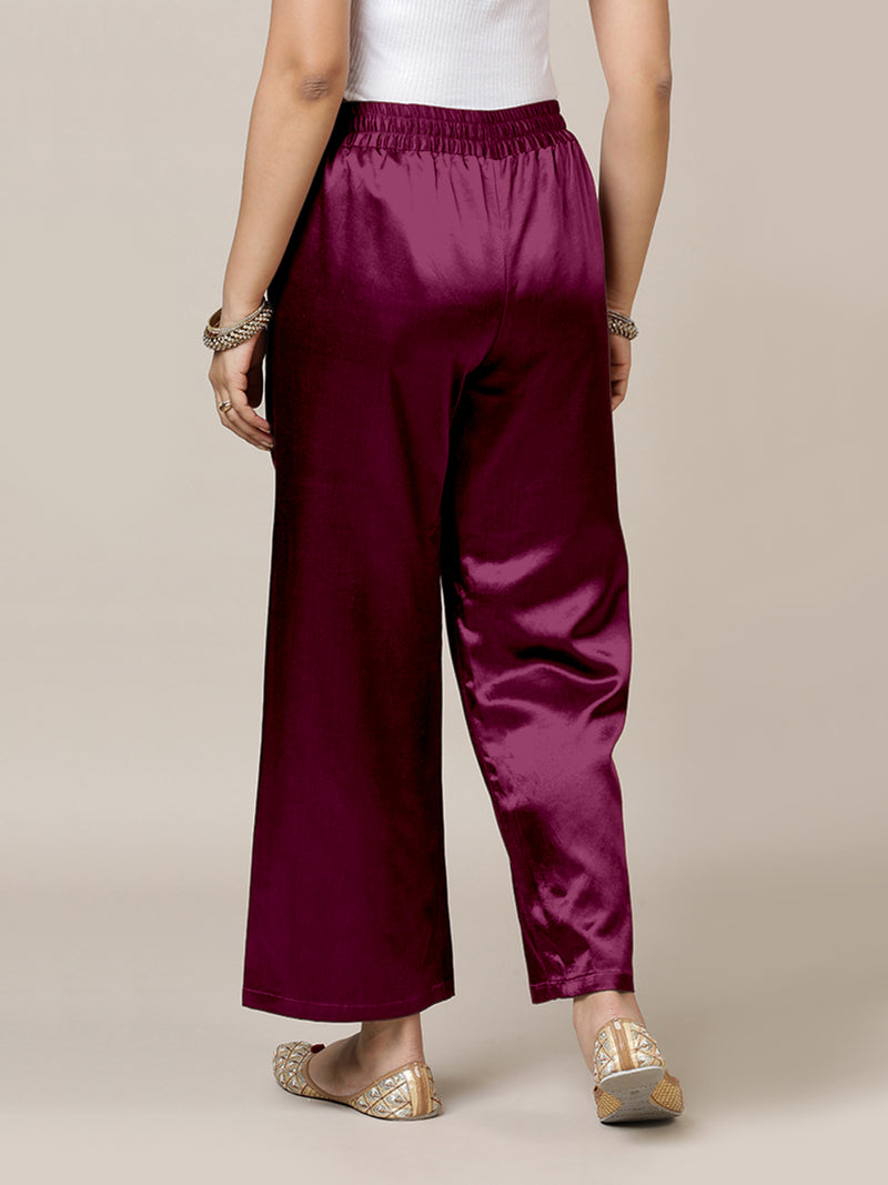 Swara x Tyohaar | Mulberry Red Mashru Silk Pants-Binks