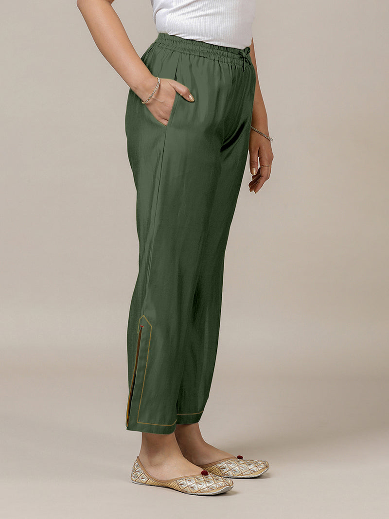 Saba x Rozaana | Pine Green Cotton Silk Pants-Binks