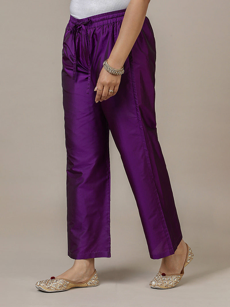 Nyla x Tyohaar | Purple Art Silk Pants-Binks