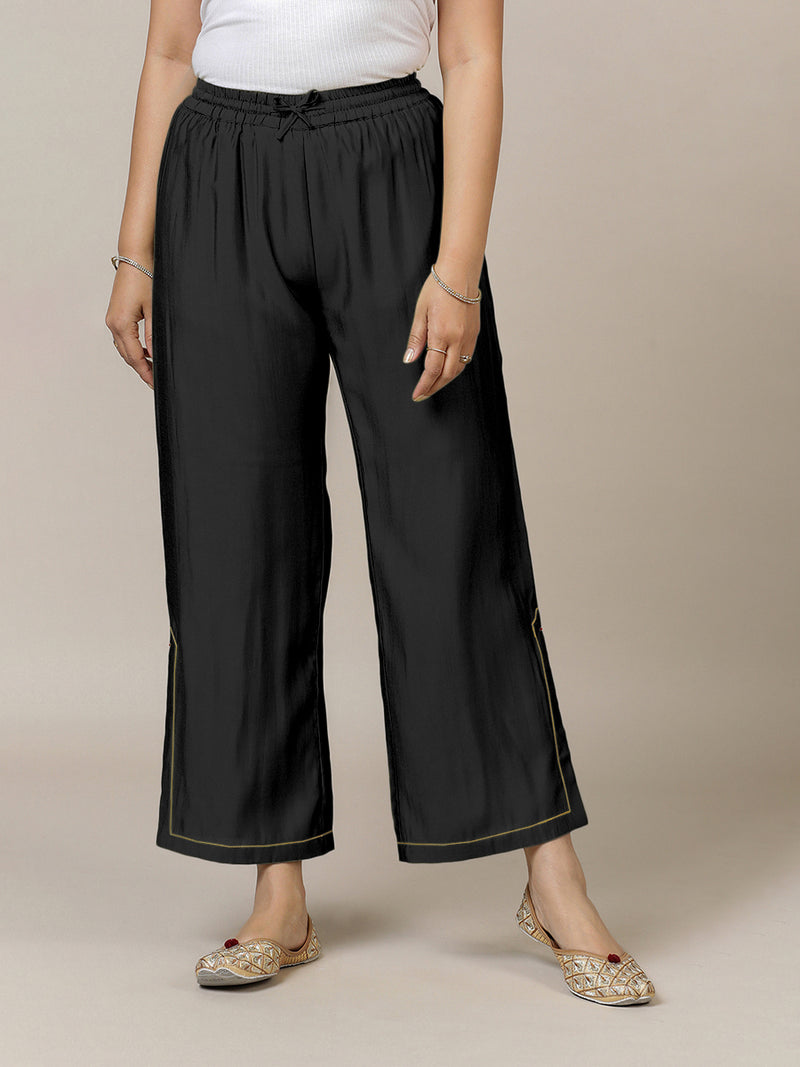 Saba x Rozaana | Raven Black Cotton Silk Pants-Binks