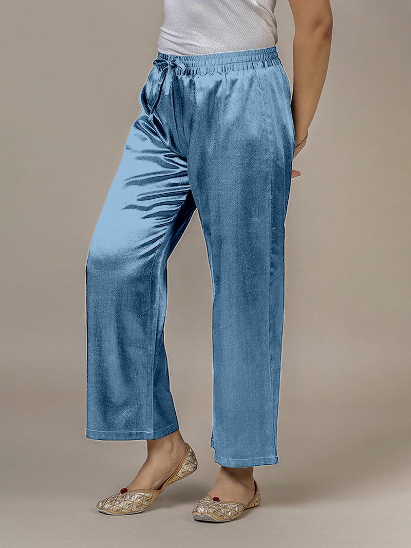 Swara x Tyohaar | Ice Blue Mashru Silk Pants-Binks
