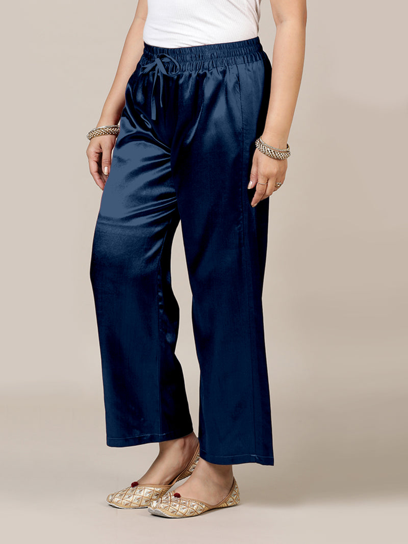 Swara x Tyohaar | Midnight Blue Mashru Silk Pants-Binks