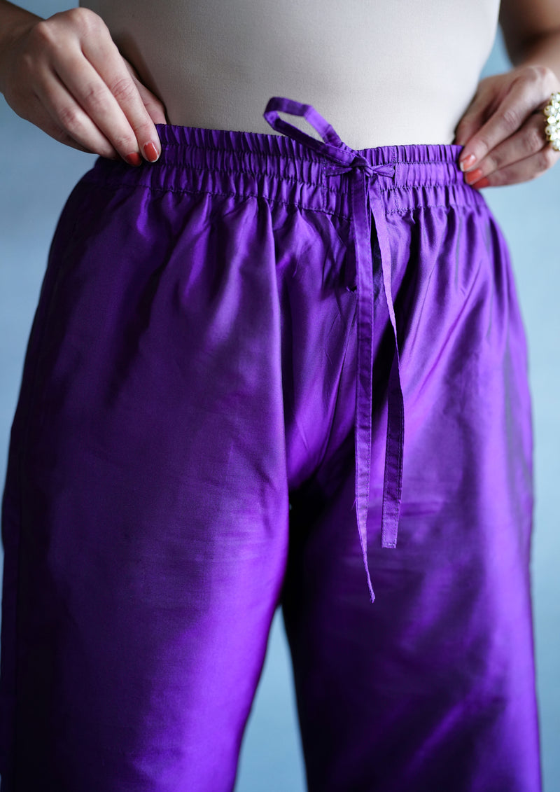 Nyla x Tyohaar | Purple Art Silk Pants-Binks