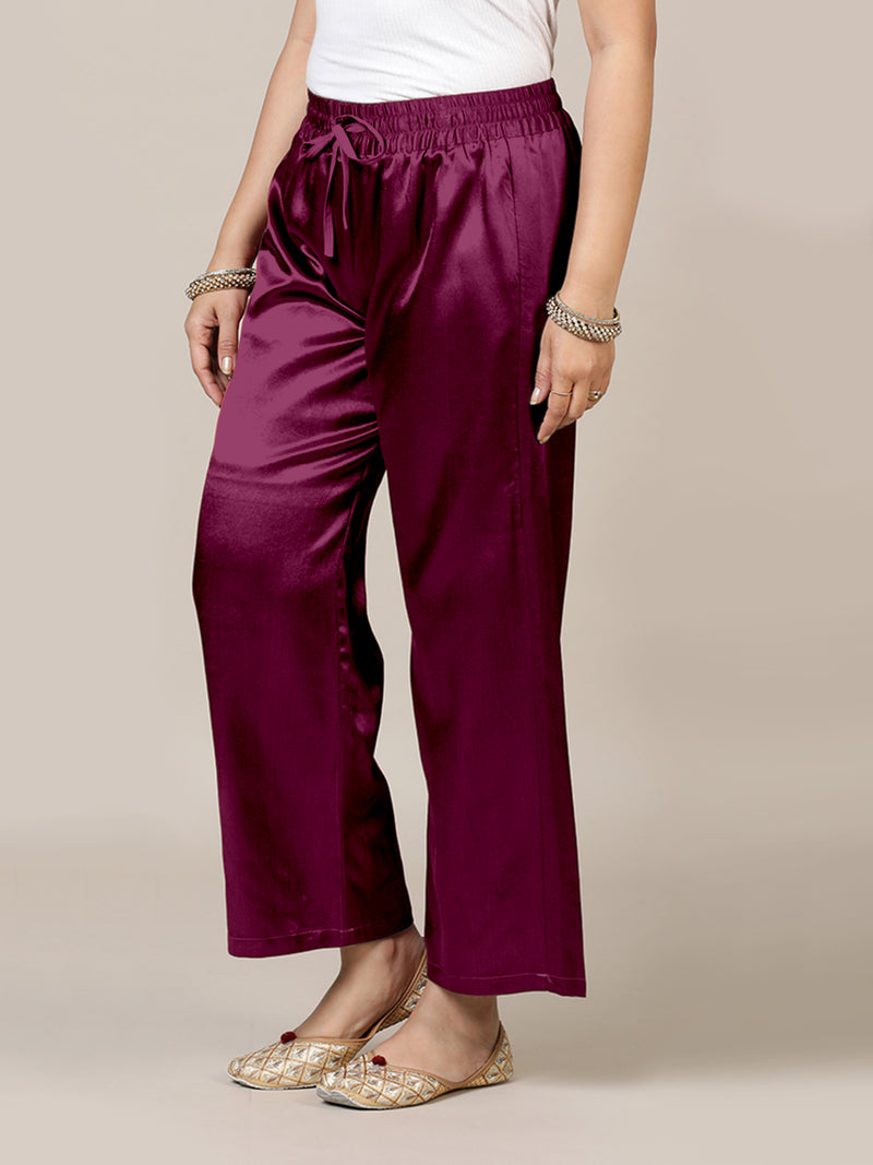 Swara x Tyohaar | Mulberry Red Mashru Silk Pants-Binks