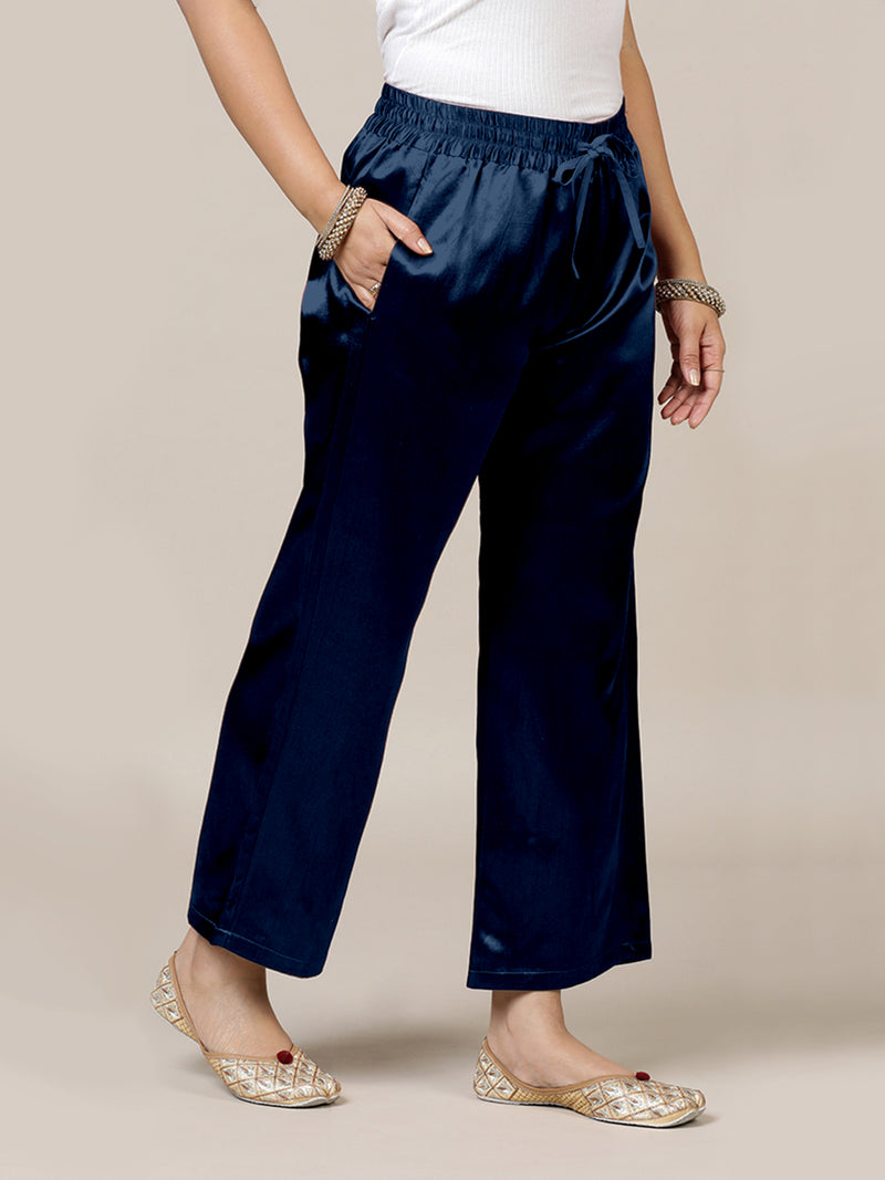 Swara x Tyohaar | Midnight Blue Mashru Silk Pants-Binks