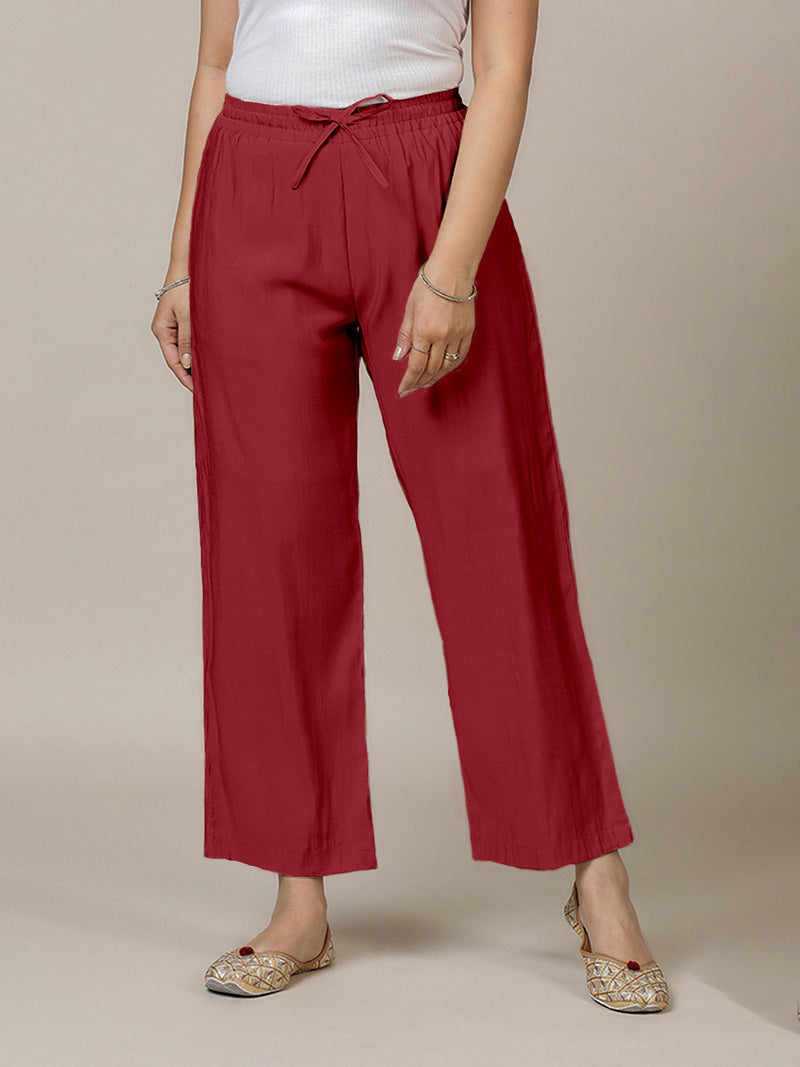 Fiza x Rozaana | Straight Pant in Scarlet Red-Binks