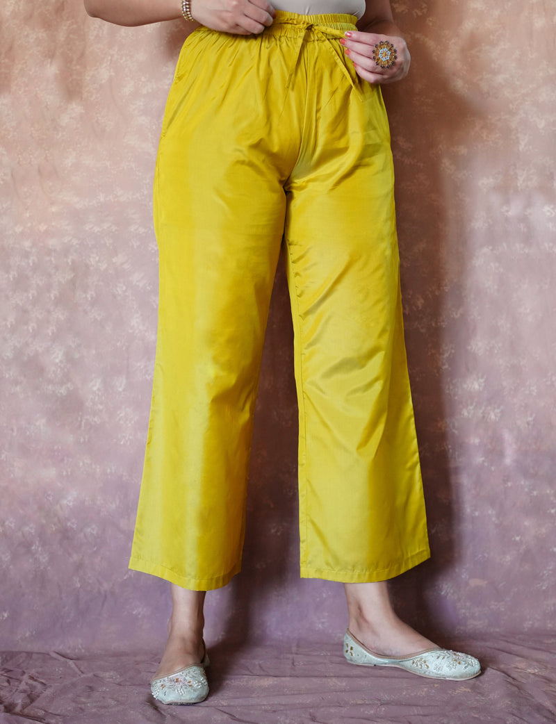 Nyla x Tyohaar | Lemon Yellow Art Silk Pants-Binks