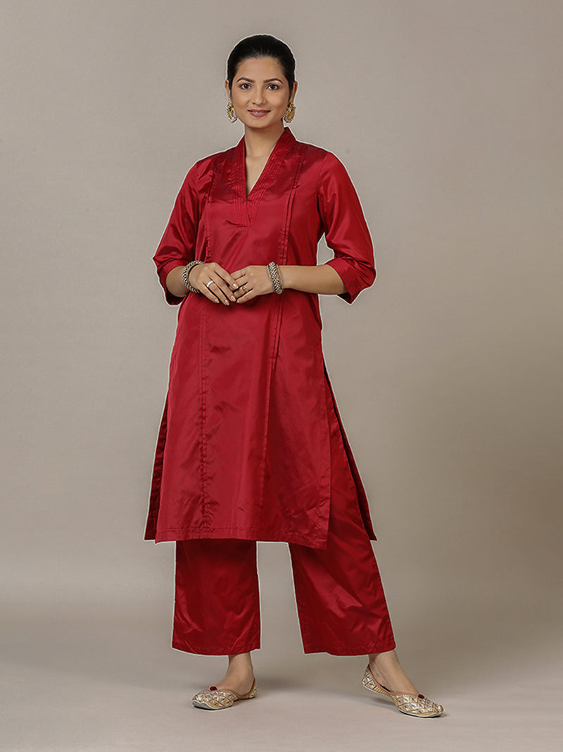 Nyla x Tyohaar | Crimson Red Art Silk Pants-Binks