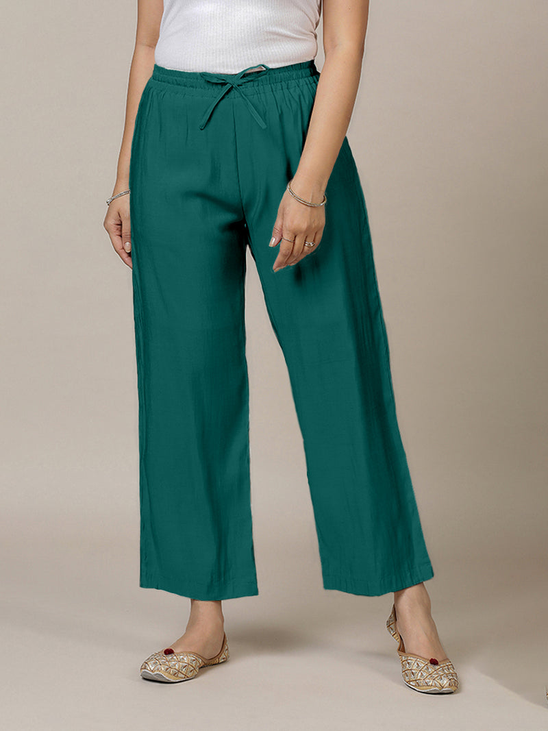 Fiza x Rozaana | Straight Pant in Peacock Green-Binks