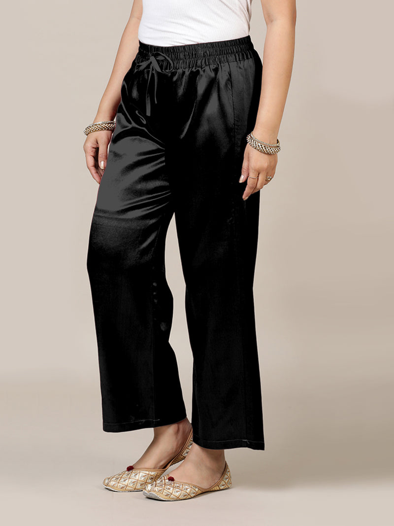 Swara x Tyohaar | Ink Black Mashru Silk Pants-Binks