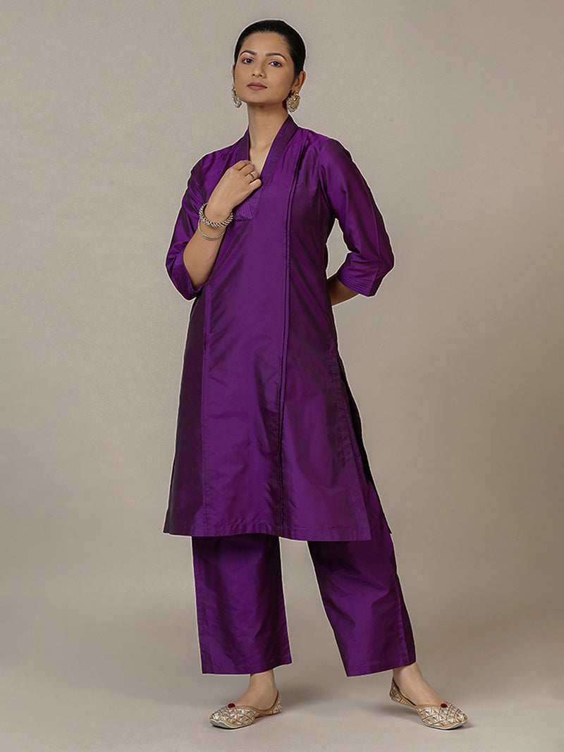 Nyla x Tyohaar | Purple Art Silk Pants-Binks