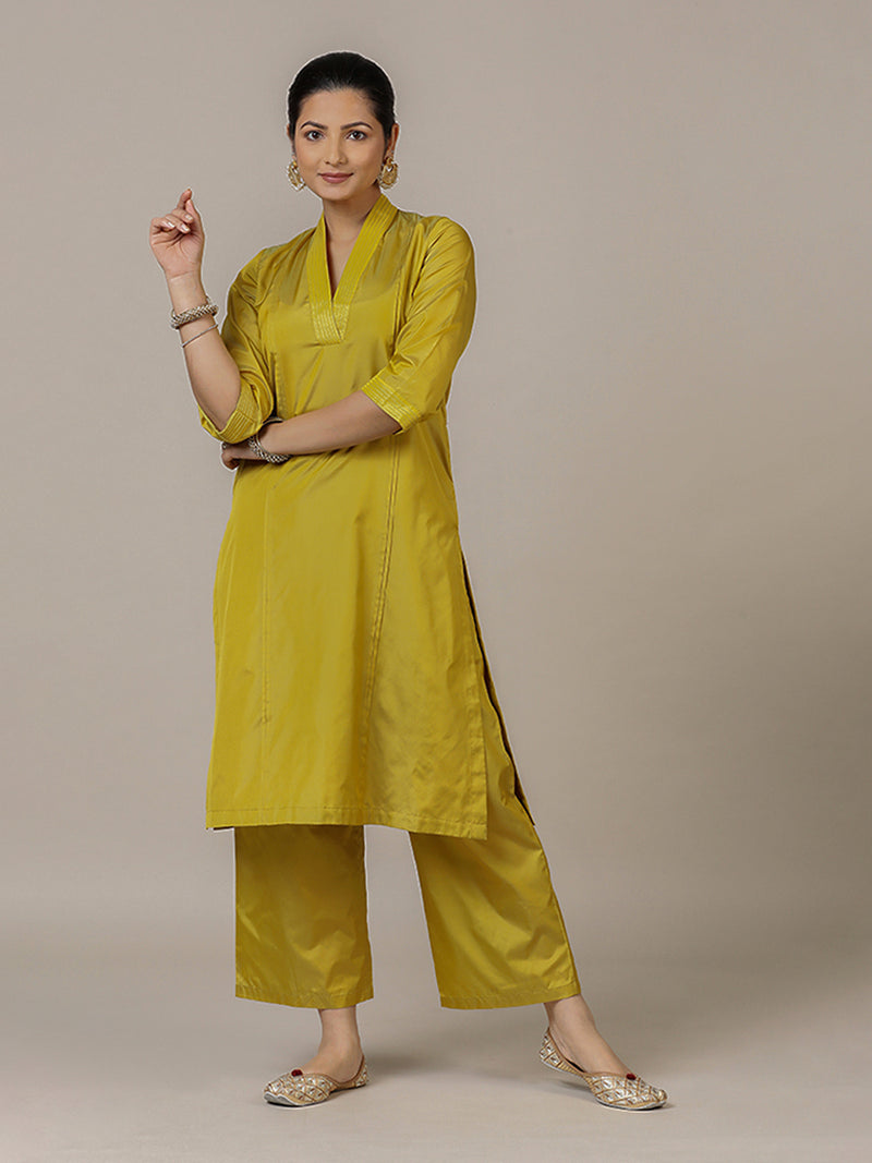 Nyla x Tyohaar | Lemon Yellow Art Silk Pants-Binks