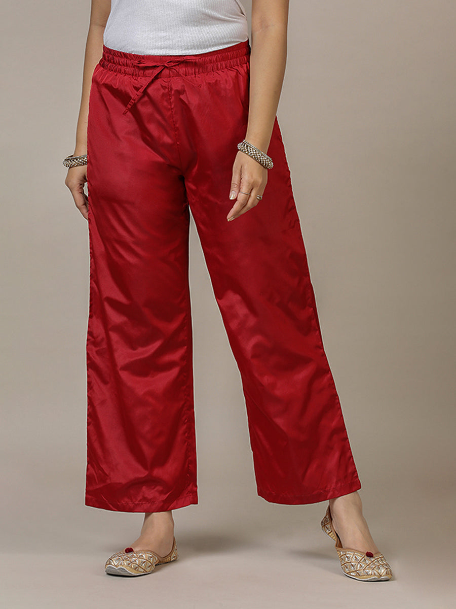 Nyla x Tyohaar Pant/Trousers, in Red Artificial Silk, made for daily & work.