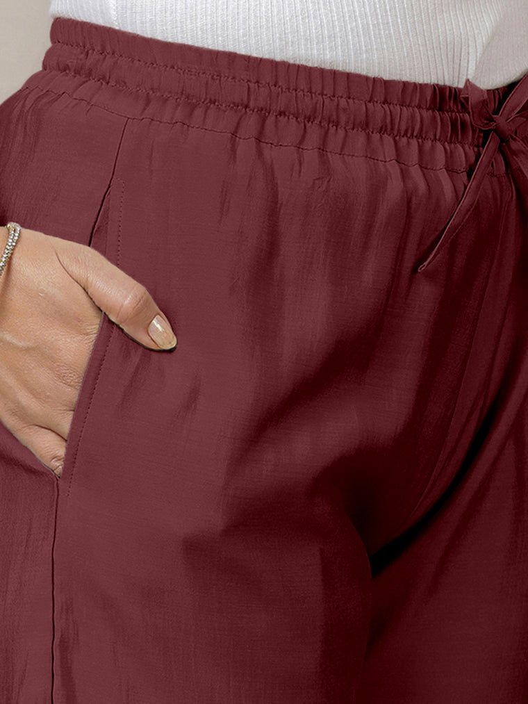 Fiza x Rozaana Pant/Trousers, in Maroon, made for daily & work (view 3).