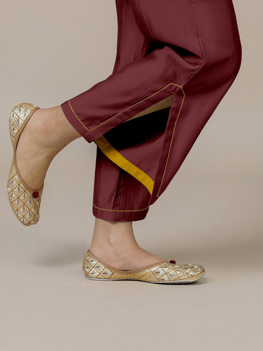Saba x Rozaana Pant/Trousers, in Maroon 100% Cotton, made for daily & work (view 3).