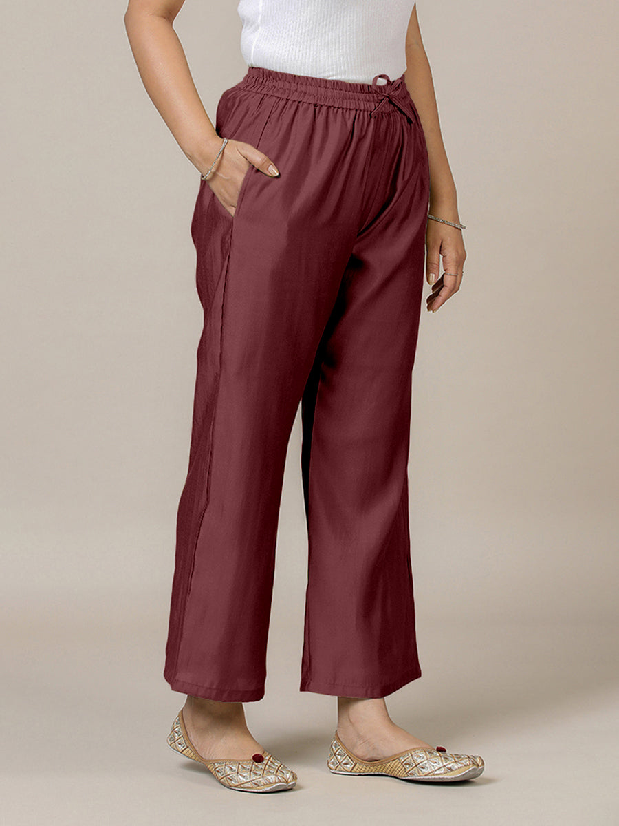 Fiza x Rozaana Pant/Trousers, in Maroon, made for daily & work (view 7).