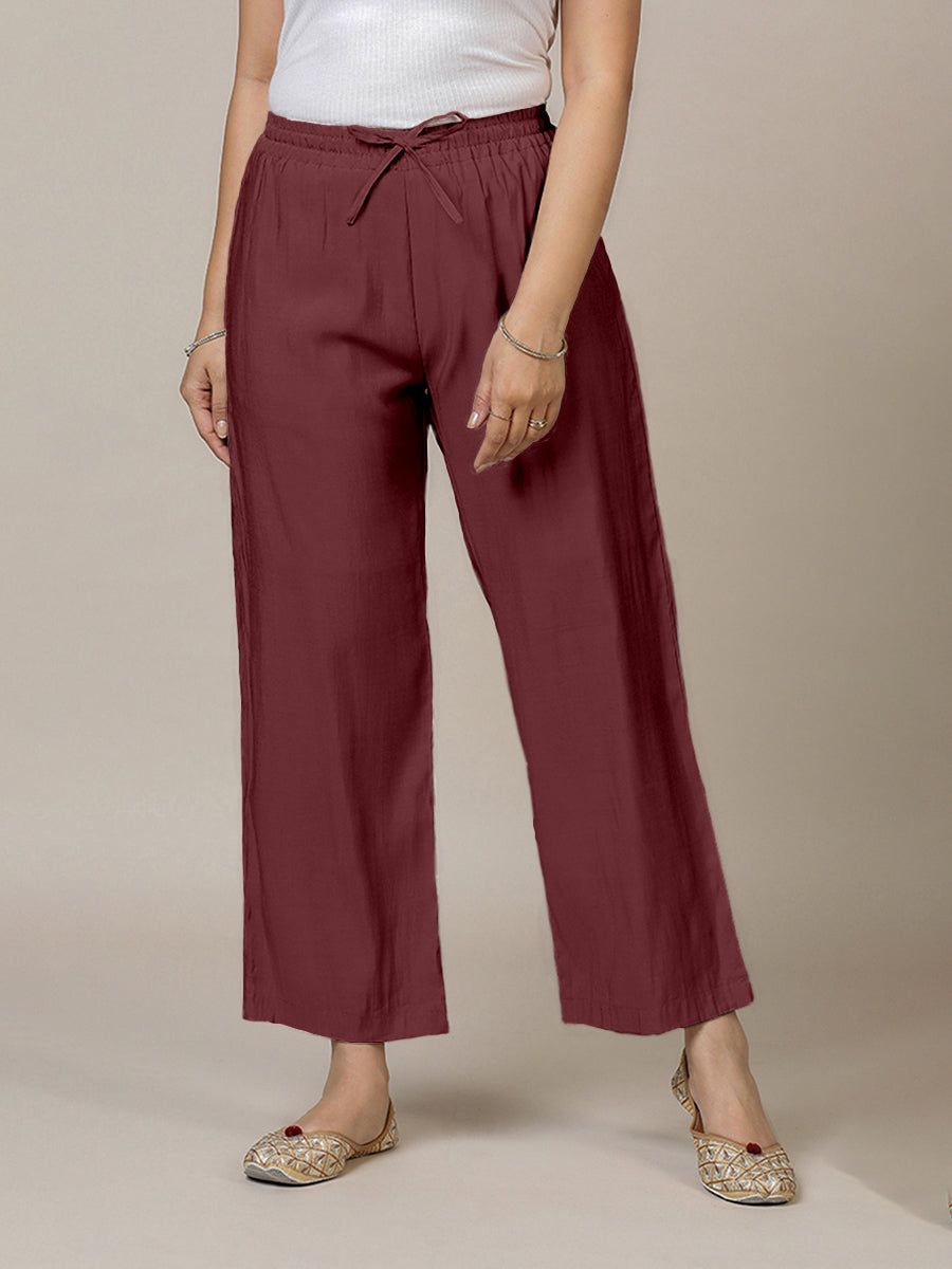 Fiza x Rozaana Pant/Trousers, in Maroon, made for daily & work (view 8).