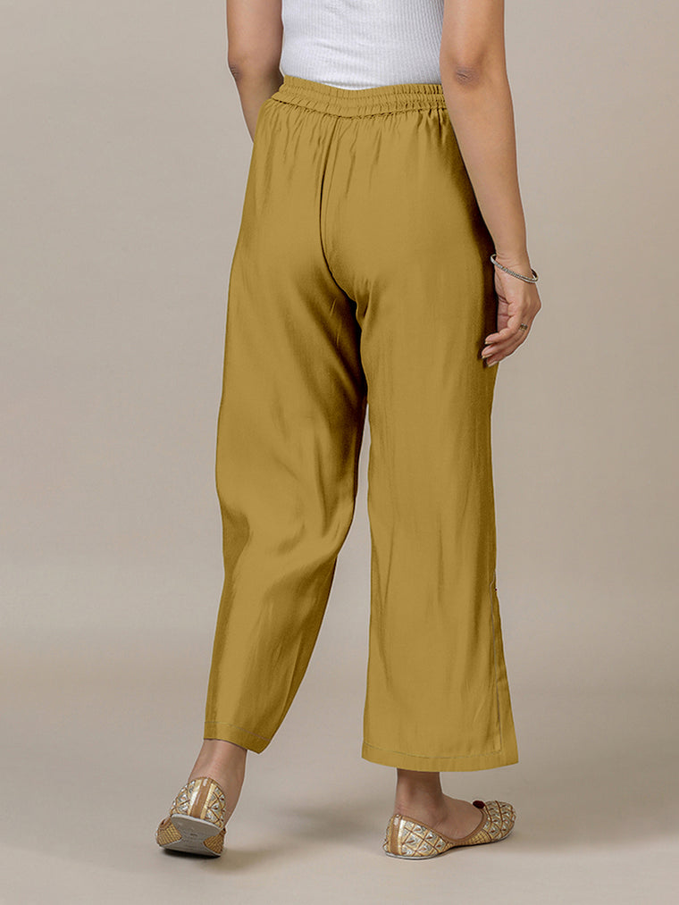 Saba x Rozaana Pant/Trousers, in Yellow 100% Cotton, made for daily & work (view 2).