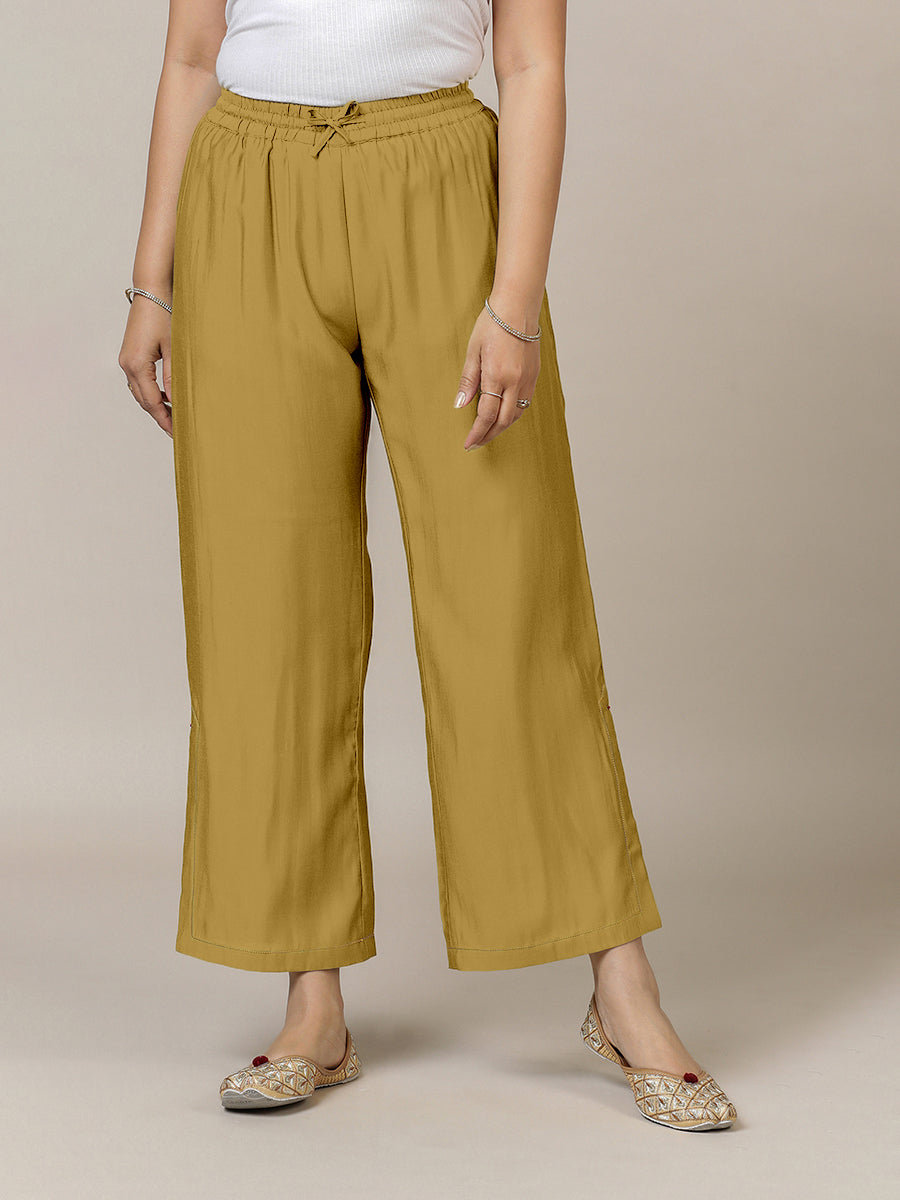 Saba x Rozaana Pant/Trousers, in Yellow 100% Cotton, made for daily & work (view 5).
