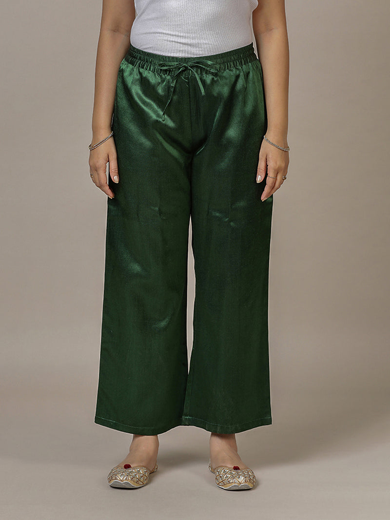 Swara x Tyohaar Pant/Trousers, in Green Mashru Silk, made for daily & work (view 2).