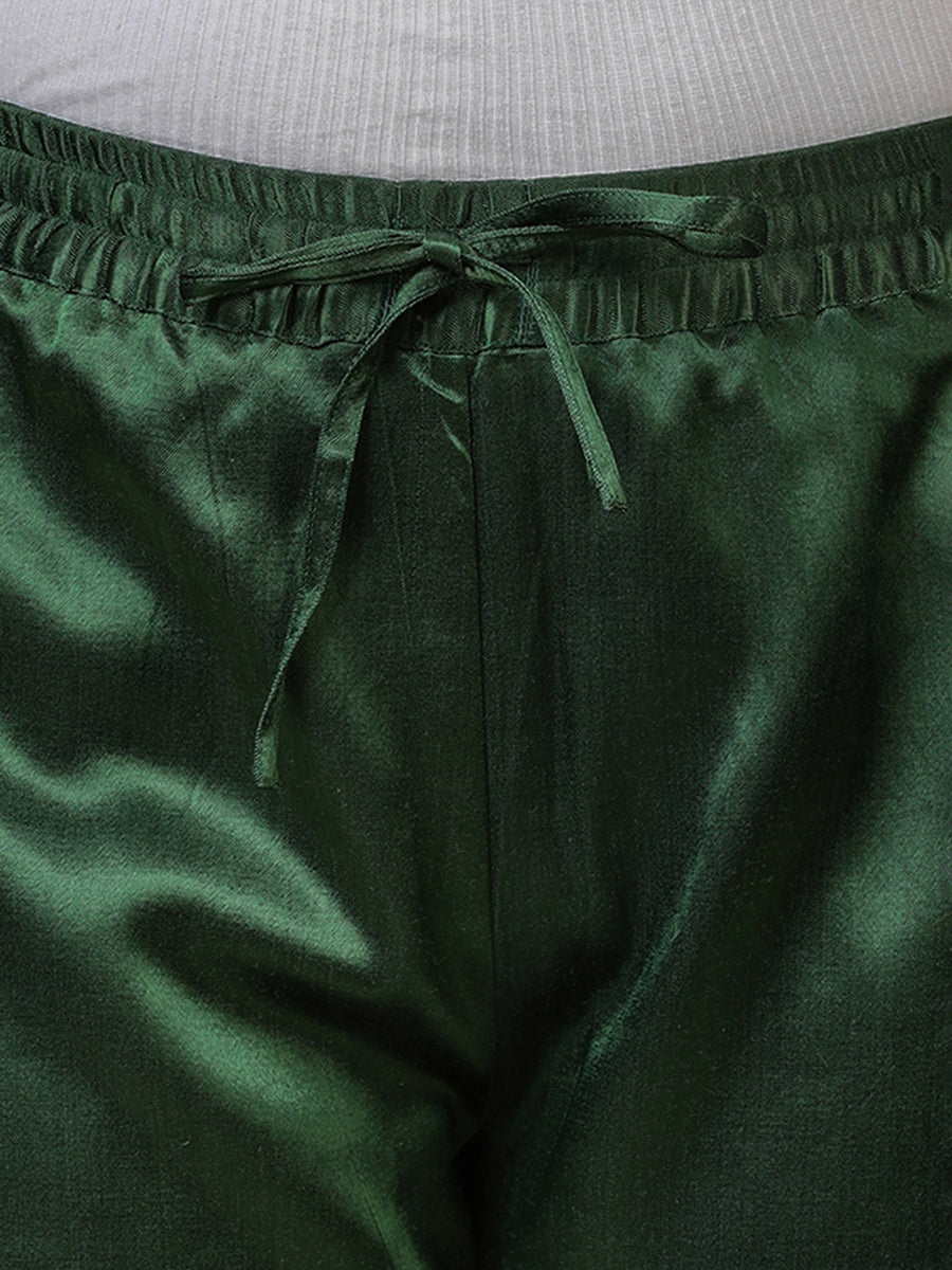 Swara x Tyohaar Pant/Trousers, in Green Mashru Silk, made for daily & work (view 3).
