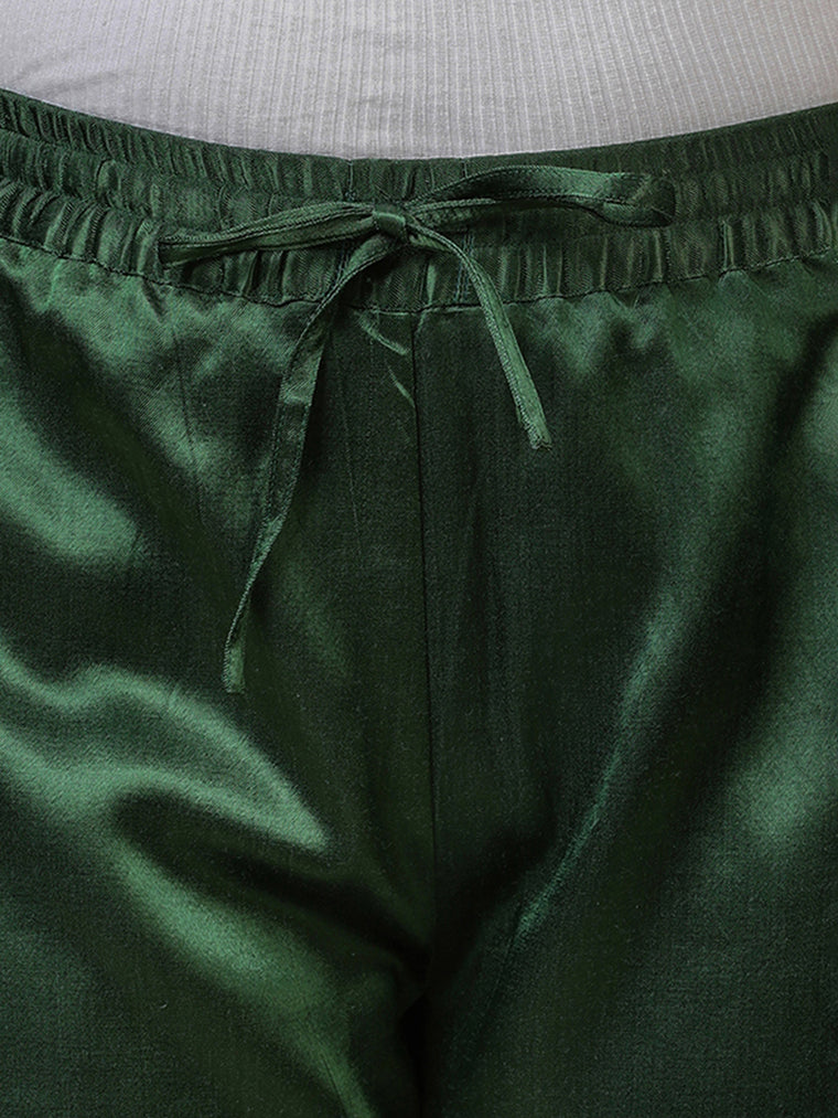 Swara x Tyohaar Pant/Trousers, in Green Mashru Silk, made for daily & work (view 3).