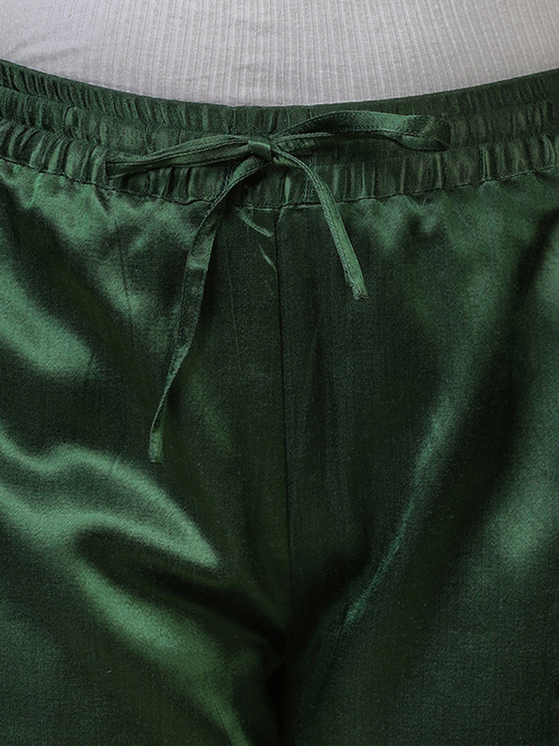 Swara x Tyohaar Pant/Trousers, in Green Mashru Silk, made for daily & work (view 3).