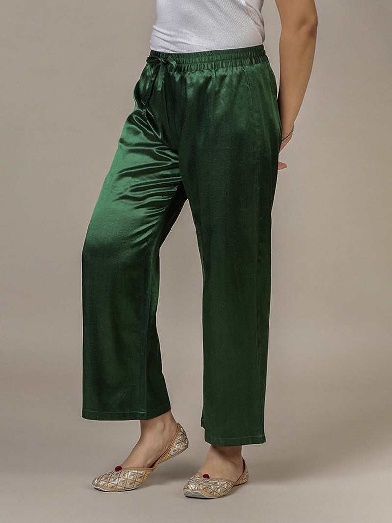 Swara x Tyohaar Pant/Trousers, in Green Mashru Silk, made for daily & work (view 4).